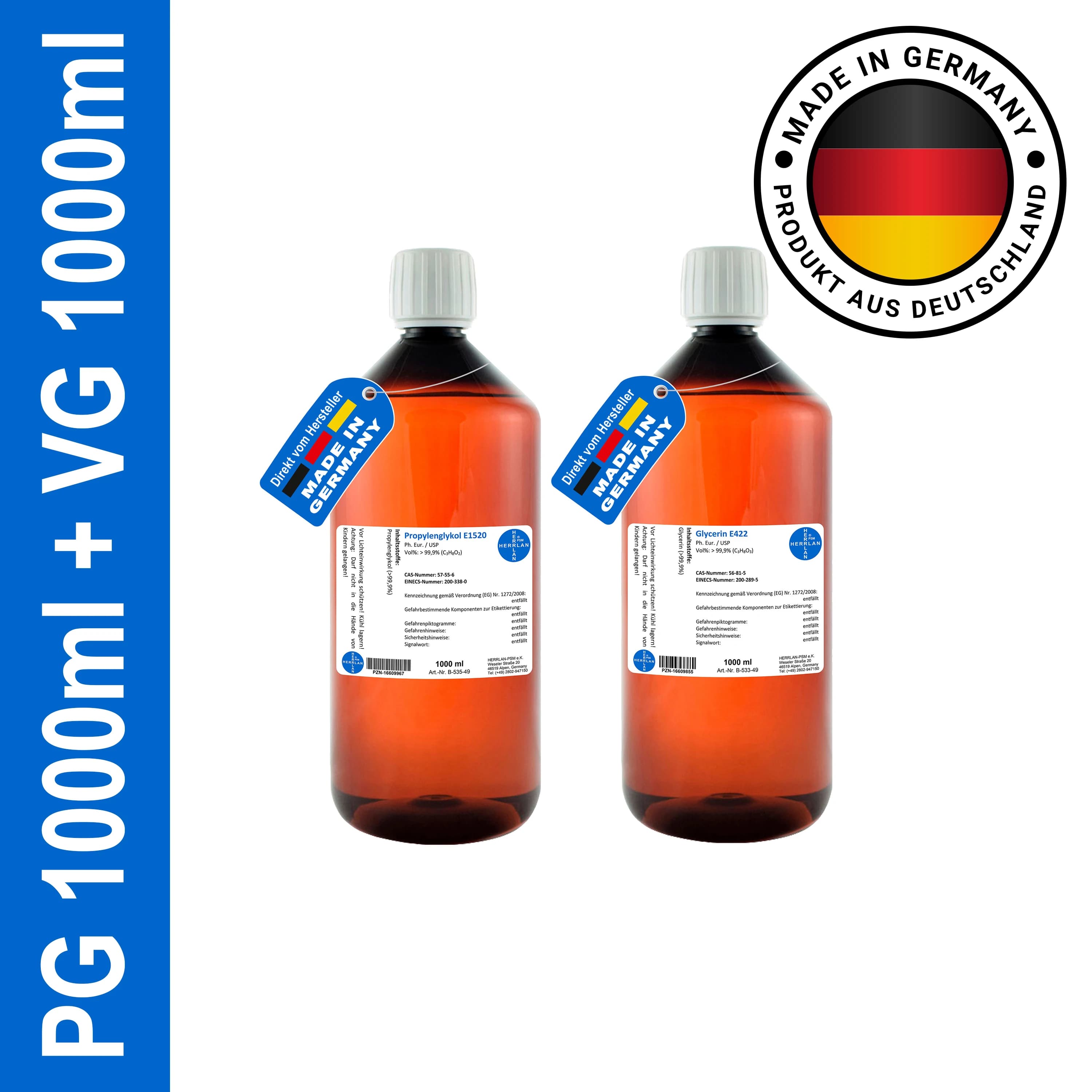 HERRLAN®Glycerin 99.9% + Propylene Glycol 99.9%-2x1000 ml Set in the highest pharmaceutical quality-For creams, lotions & gels
