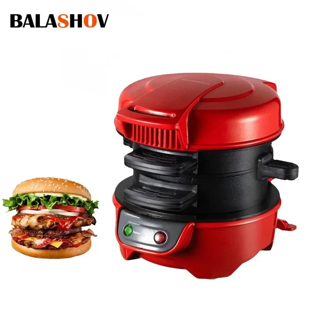 220V Household Breakfast Burger Machine Hamburg Sandwich Maker Bread Muffin Maker Non Maker Stick Plates Electric Burger Maker