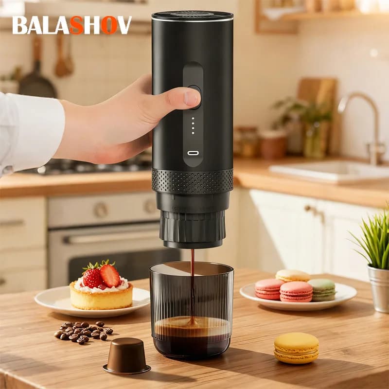 2 in 1 wireless electric coffee machine for car and home, portable camping coffee machine, capsule coffee machine and ground coffee machine, travel