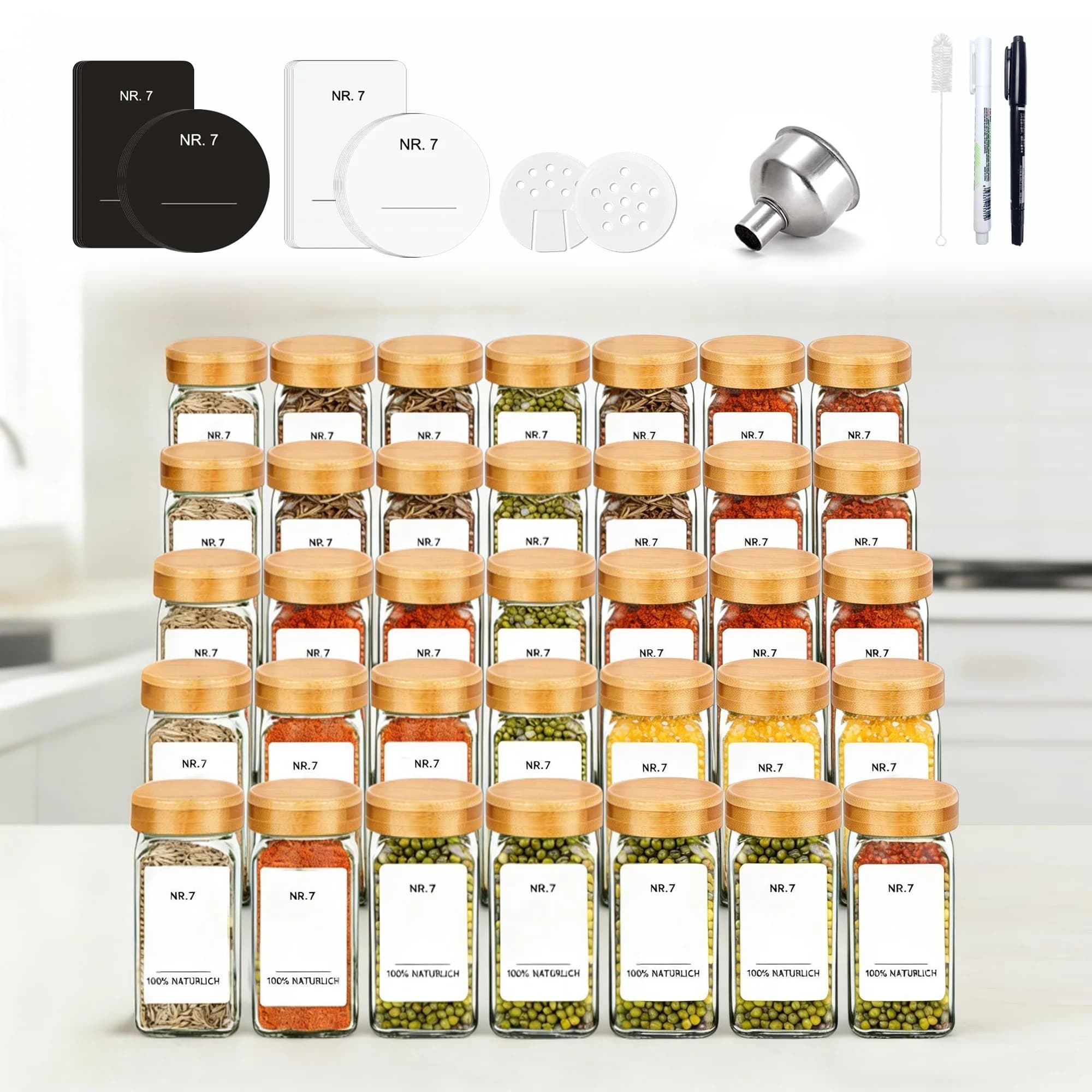 SAEIV spice jar with bamboo lid, made of high quality borosilicate glass, has excellent sealing property