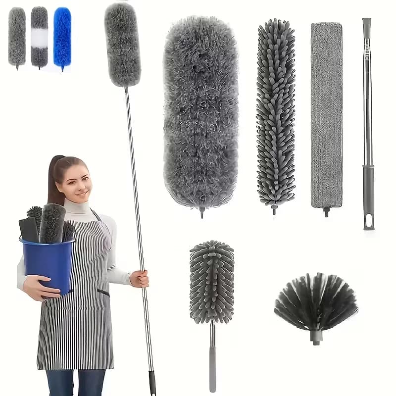 Microfiber Duster with 113.39inch Telescopic Extension Pole Kit for High Ceilings, Cleaning Fan Spider Webs, Reusable and Washab
