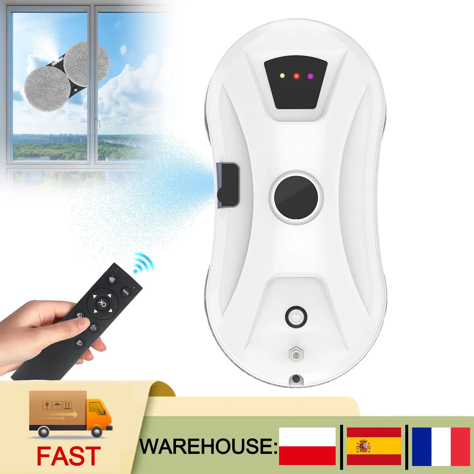 5600Pa Suction Smart Window Cleaning Robot with Water Spray & Remote Control, Intelligent Window Washer Robot for Home Use