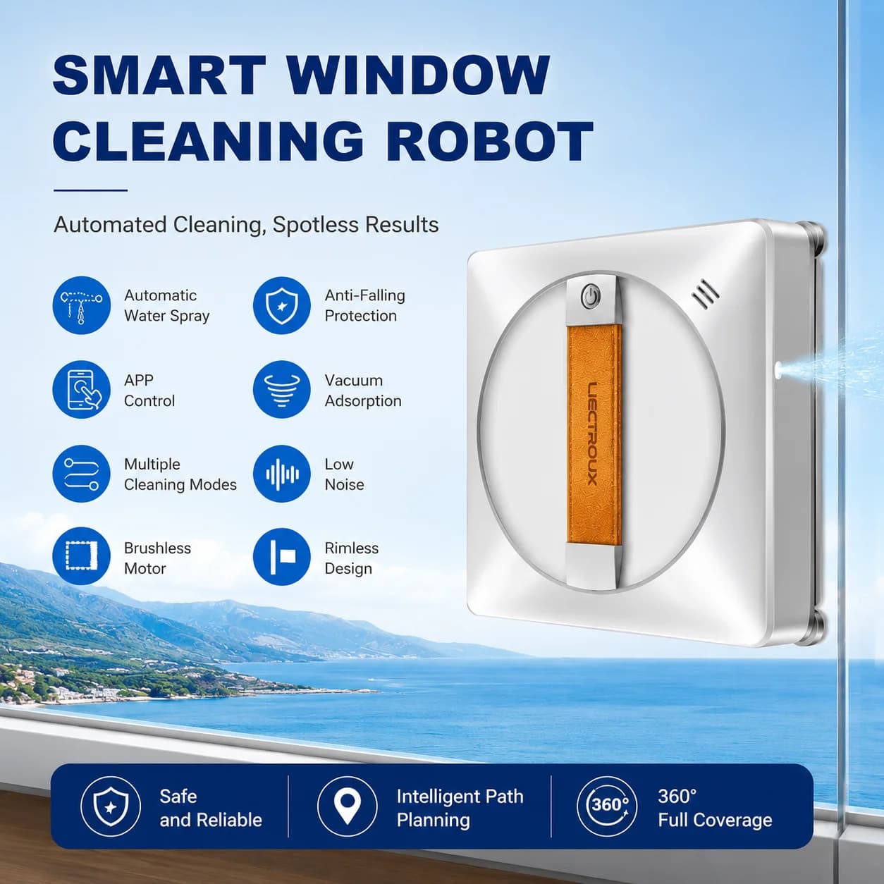 2026 Smart Window Cleaning Robot, 3000Pa Strong Suction, Remote Control Automatic Sprinkler Glass Cleaner for Home Office