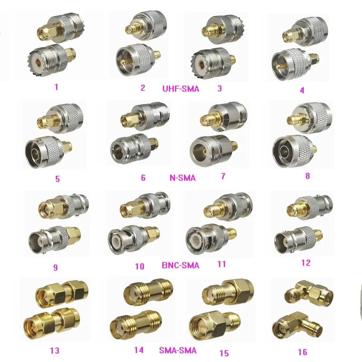 1pcs Adapter Connector SMA to UHF PL259 SO239 / N / BNC / SMA Male Plug & Female Jack RF Coaxial Brass Straight New FJP-830