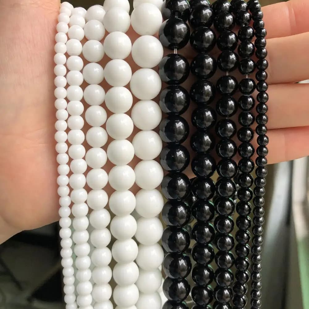 Wholesale Glass Stone Black White Matte Dull Polish Onyx Agates Round Beads For Jewelry Making DIY Bracelet Charms 4-12mm 15”