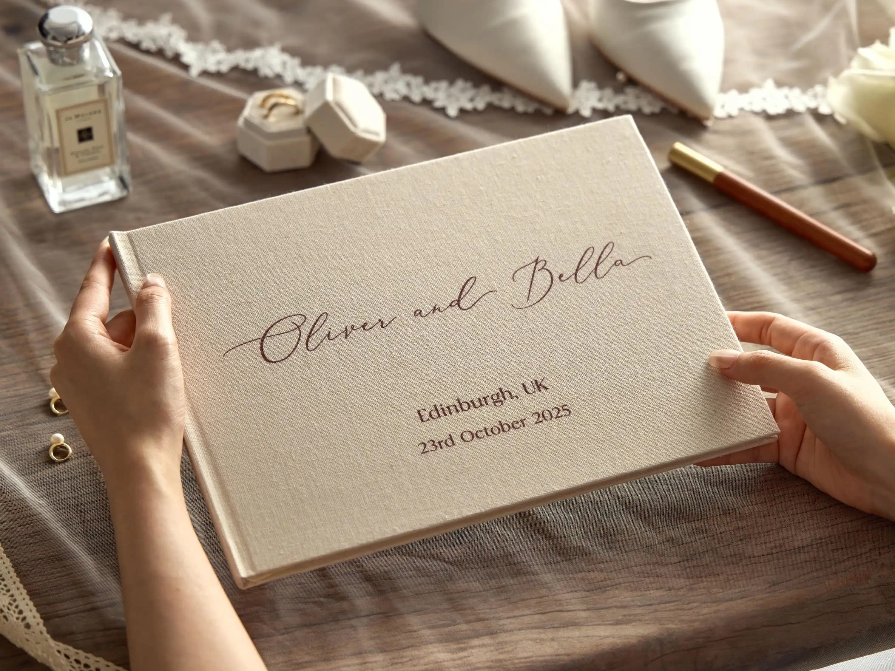 Custom Linen Wedding Guest Book Polaroid Photo Album Engagement Anniversary Scrapbook Reception Keepsake Book Birthday Book