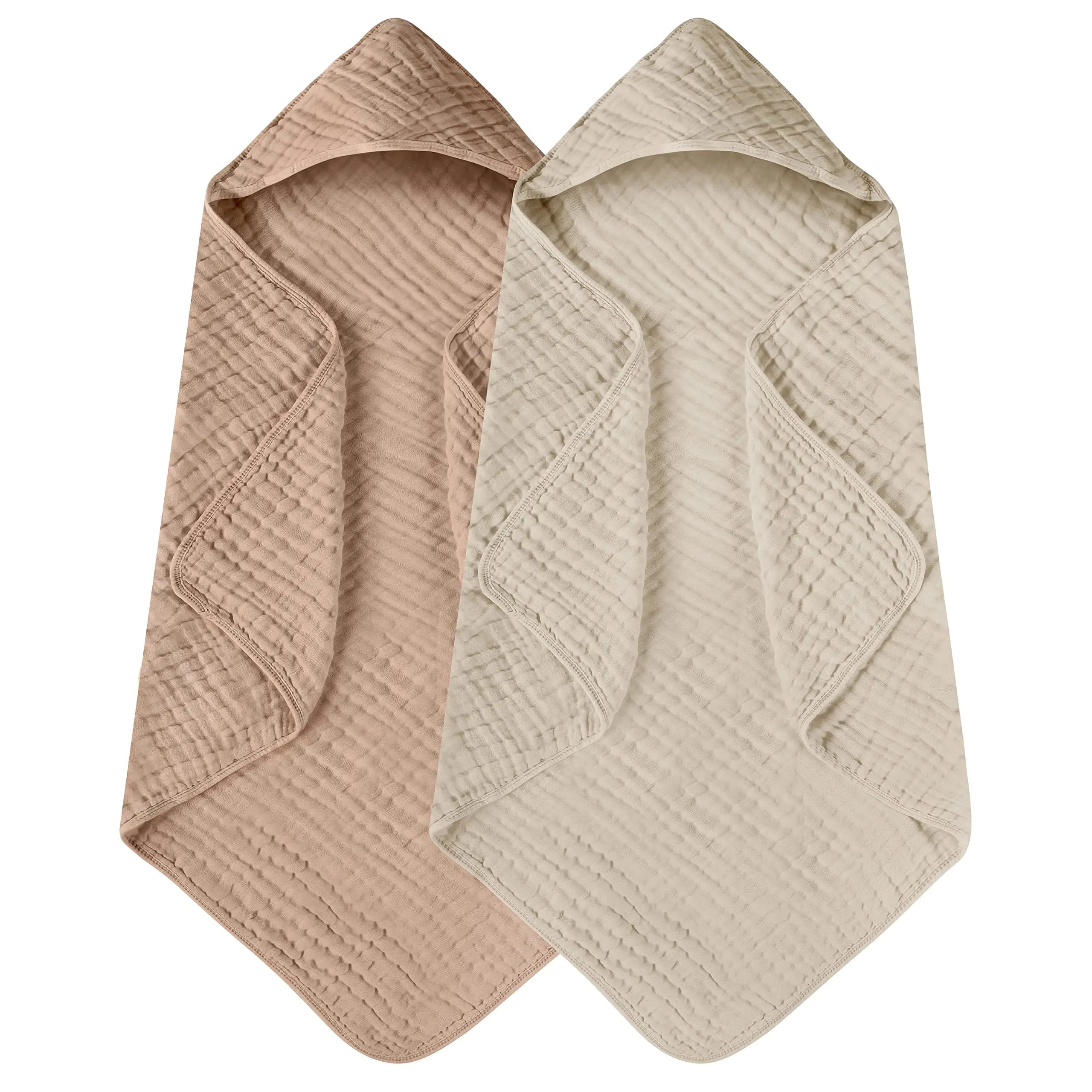 Muslin Hooded Baby Towels, 100% Cotton, Ultra-Soft & Absorbent Baby Bath Towels with Hood for Newborn & Infant