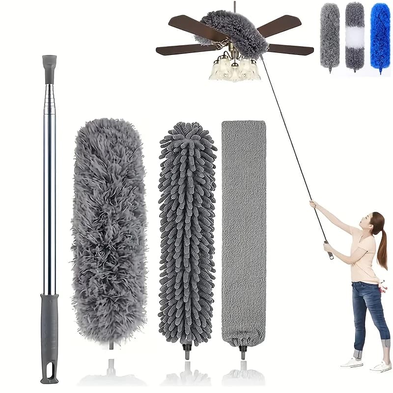 4Pcs Dusting Brush Extendable Feather Duster Telescopic Dust Brush Household Electrostatic Dusting Brush for High Ceilings, Fans, Cobwebs, Reusable
