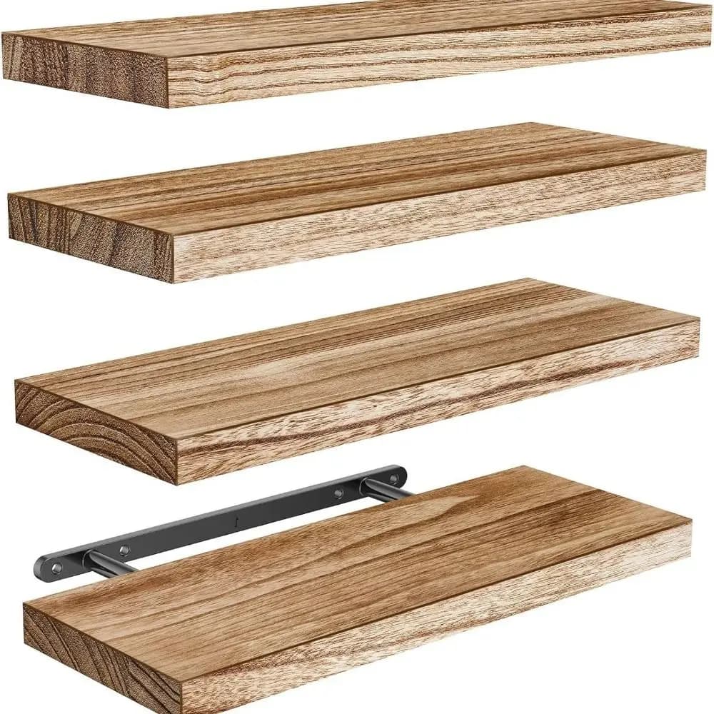 1pc Floating Shelves Wooden Wall Mounted Storage Shelf Deeper Thicker Bathroom Shelves for Living Room, Bedroom, Kitchen
