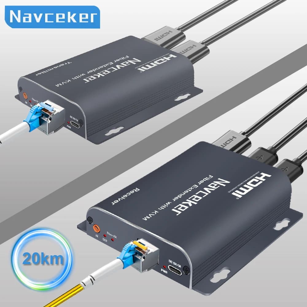 Navceker H.265 20KM HDMI-Compatible Fiber Extender 1080P KVM Over LC Fiber Optic Converter HDMI to Fiber Optic Video Transmitter