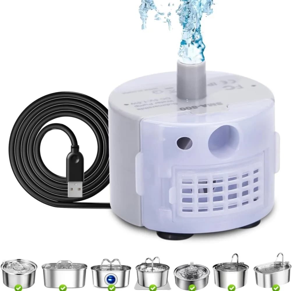 Pet Fountain Motor Submersible Pump Cat Water Drinker USB Water Pump Replacement Pump with LED Light Cats Fountain Accessories