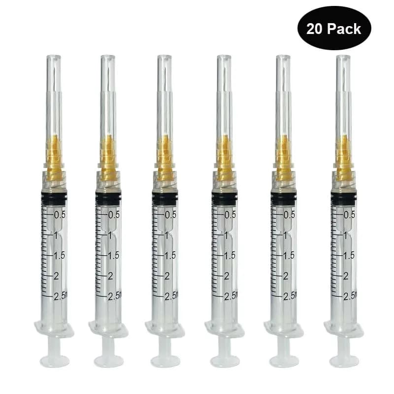 20 Pack 2ml Disposable Luer Lock Syringes with 23Ga Individually Sealed Packed For Pet Measuring Liquid Refilling Cartridges