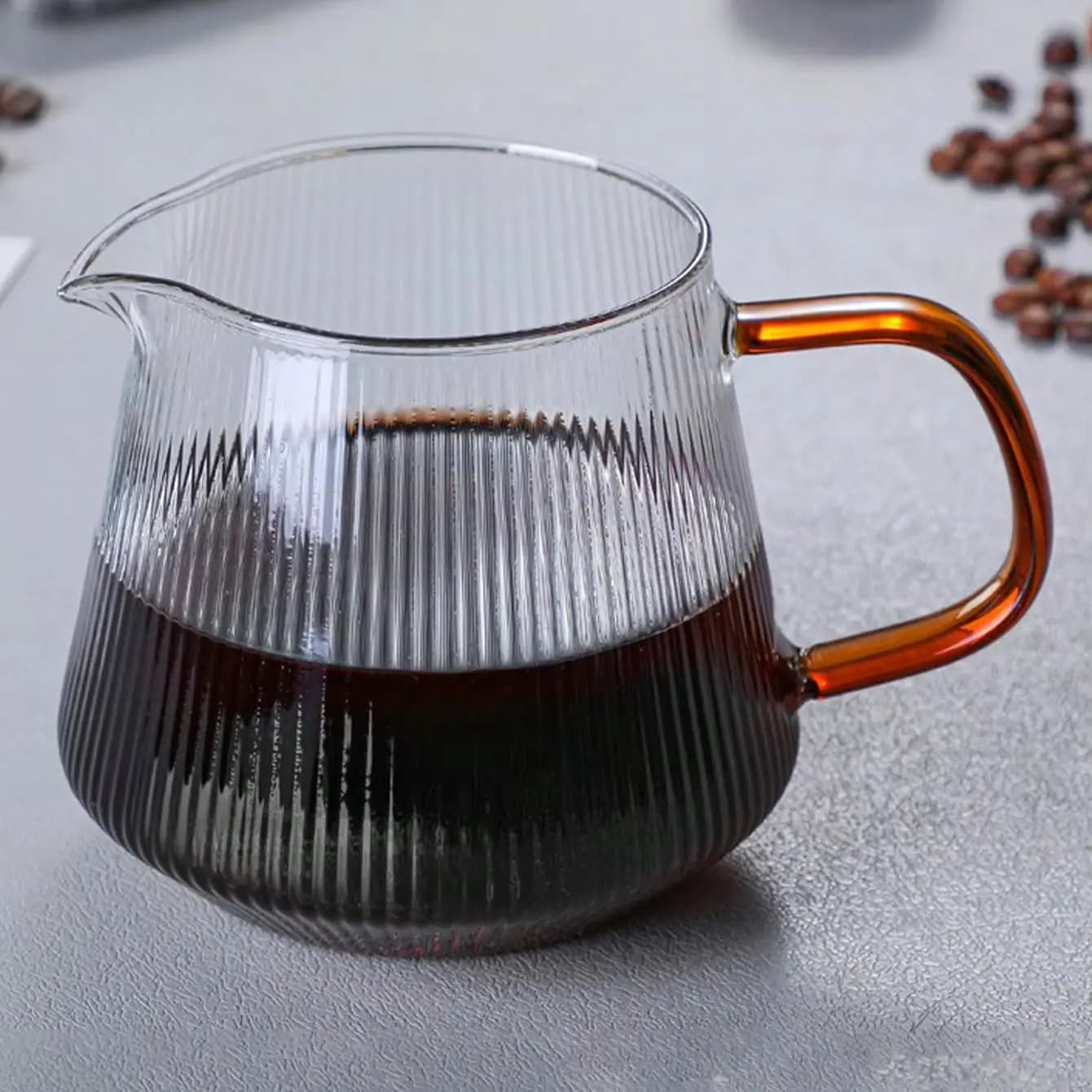 Leeseph Glass Coffee Server For Pour Over Coffee & Tea Vertical Striped Microwave Safe & Heatproof Glass Body (400ml & 600ml)