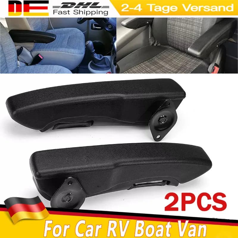 2PCS Universal Truck Seat Armrest Pair Kit Adjustable Arm Rest Left + Right Comfort For Car RV Boat Van PU Leather Car Armrest