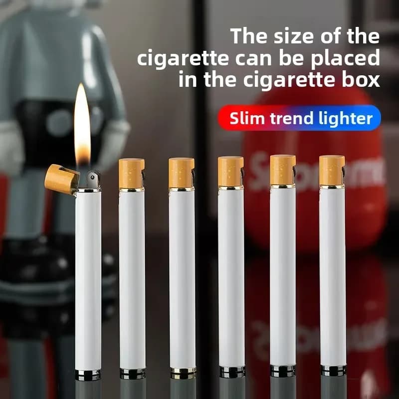 Cigarette Lighter, Mini Cylinder Compact Open Flame, Butane Gas Metal Cigarette Wheel Easy Cigarette Accessories, Slender Strips