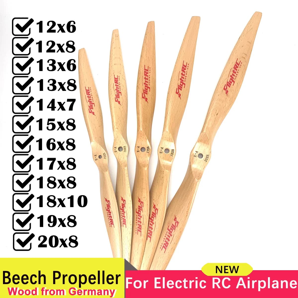 1Pcs 2-blade Electric RC Airplane Motor CW Beech Wood Wooden Prop Propeller 12x6/8 13x6/8 14x7 15x8 16x8 17x8 18x8/10 20x8" Inch