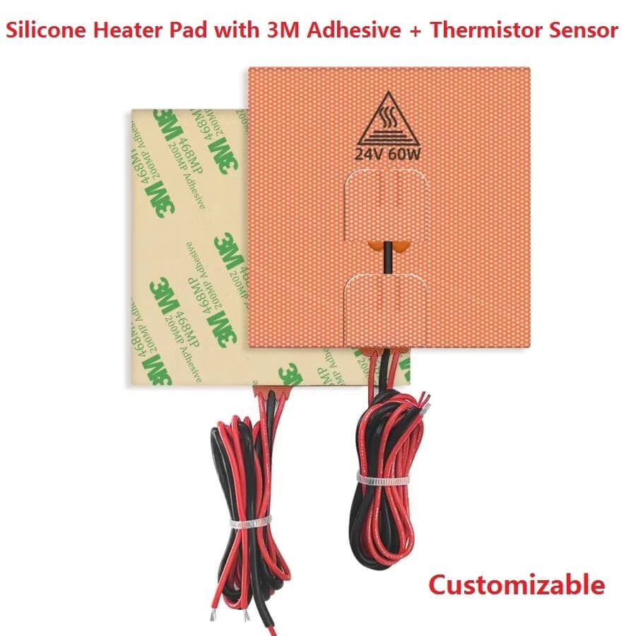 12V 24V 110V 220V Silicone Rubber Electric Heating Pads 3M Adhesive Sticker Thermal Heater Baking Mat NTC 100K Thermistor Sensor