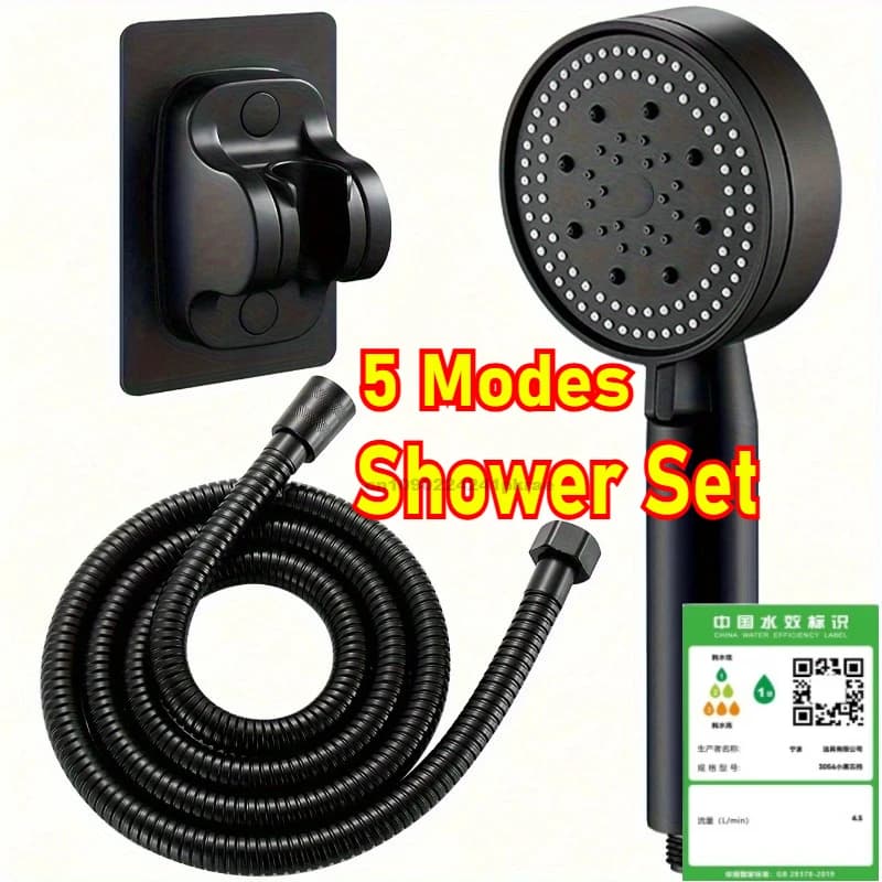 High-Pressure Handheld Shower Plastic Set System 5 Adjustable Water Flow Modes Showers for Bathroom Fixtures and Accessories