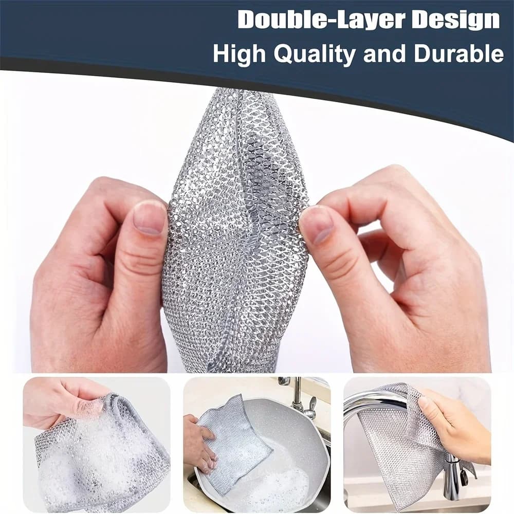 Scratch-Free Double Layer Steel Wire Cleaning Cloth 10/20 Pcs Iron Microfiber Mesh Dishwasher Cloth For Pots Pans