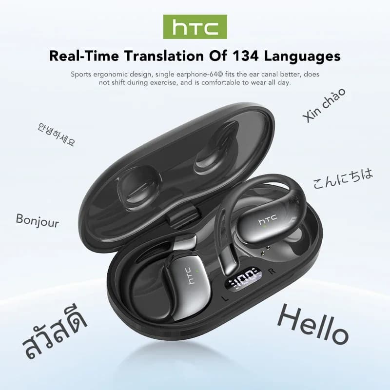 【HTC NE57】 Bluetooth V6.0 Earphones AI Translator Earbuds OWS Sport Wireless Headphones Comfort Earhooks Long Life with Mic