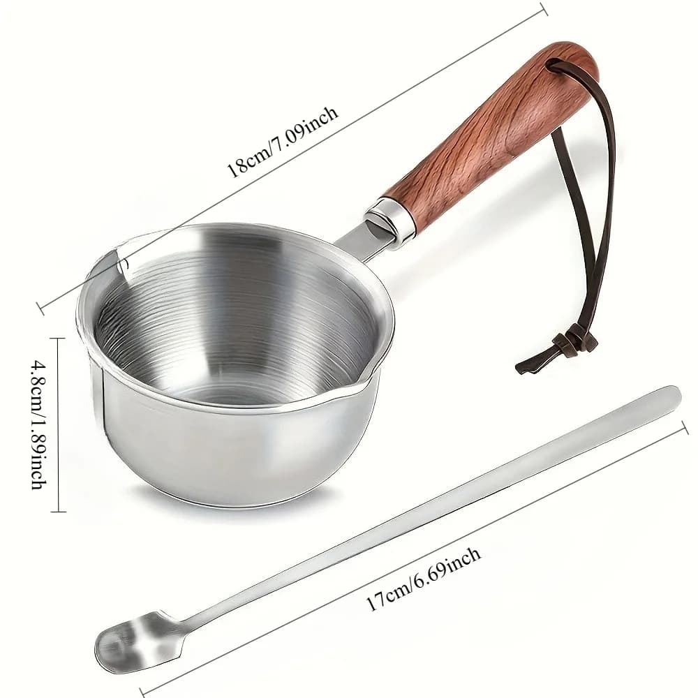 10oz Stainless Steel Pot with Wooden Handle - Dishwasher Safe for Cooking, Candle Wax Melting & DIY Crafts