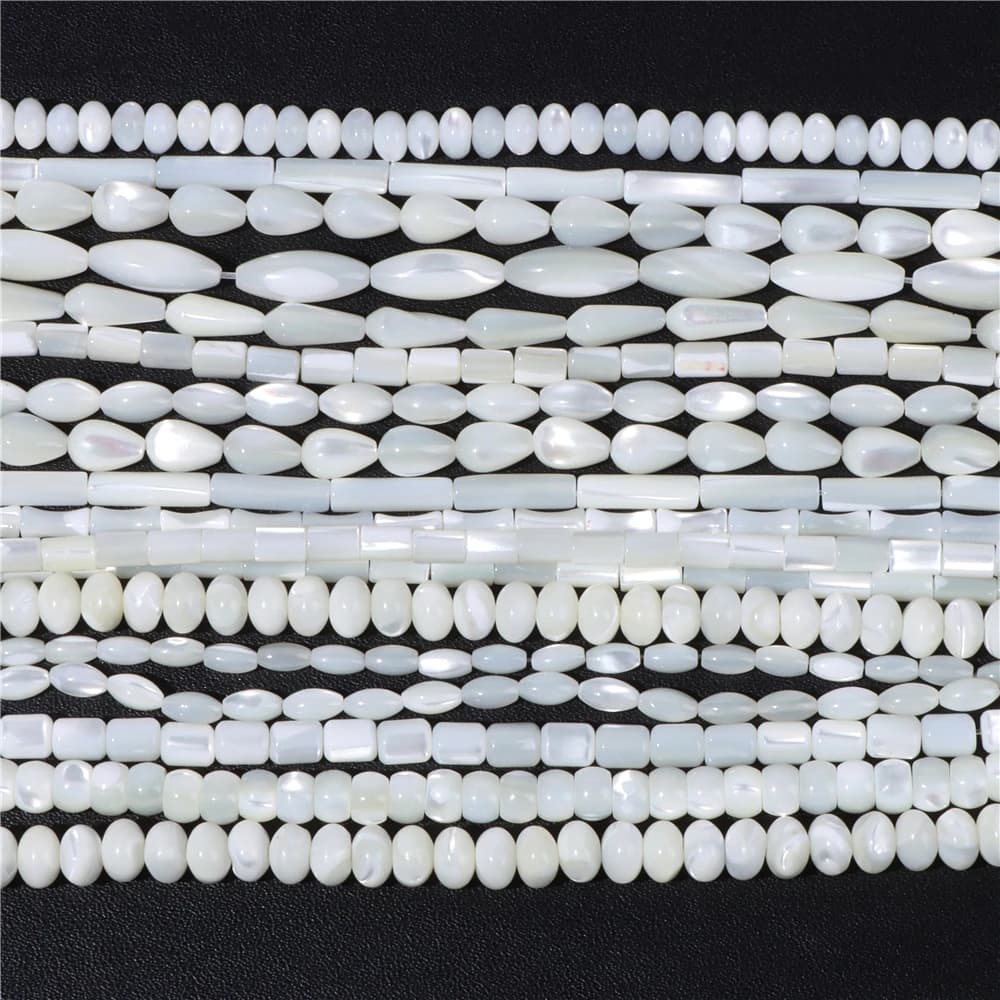 Natural White Mother of Pearl Shell Beads Oval Round Freshwater Shell Beads for Jewelry Making Necklace Bracelet DIY 15"