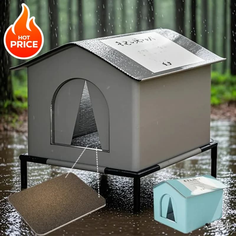 Waterproof Outdoor Cat Shelter All Season Warm Feral Stray Cats House Durable Insulated Pet Cave with Supporting Kickstand