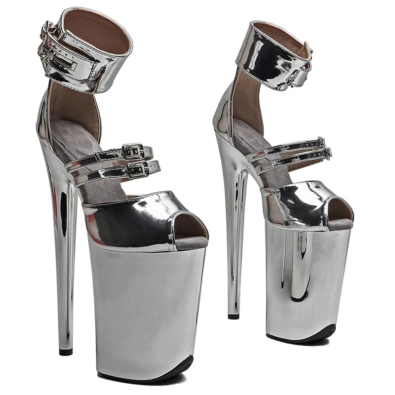Leecabe 23CM/9inches Shiny PU Upper Trend Fashion Electroplate Platform High Heels Sandals Stripper Heel Pole Dance Shoes