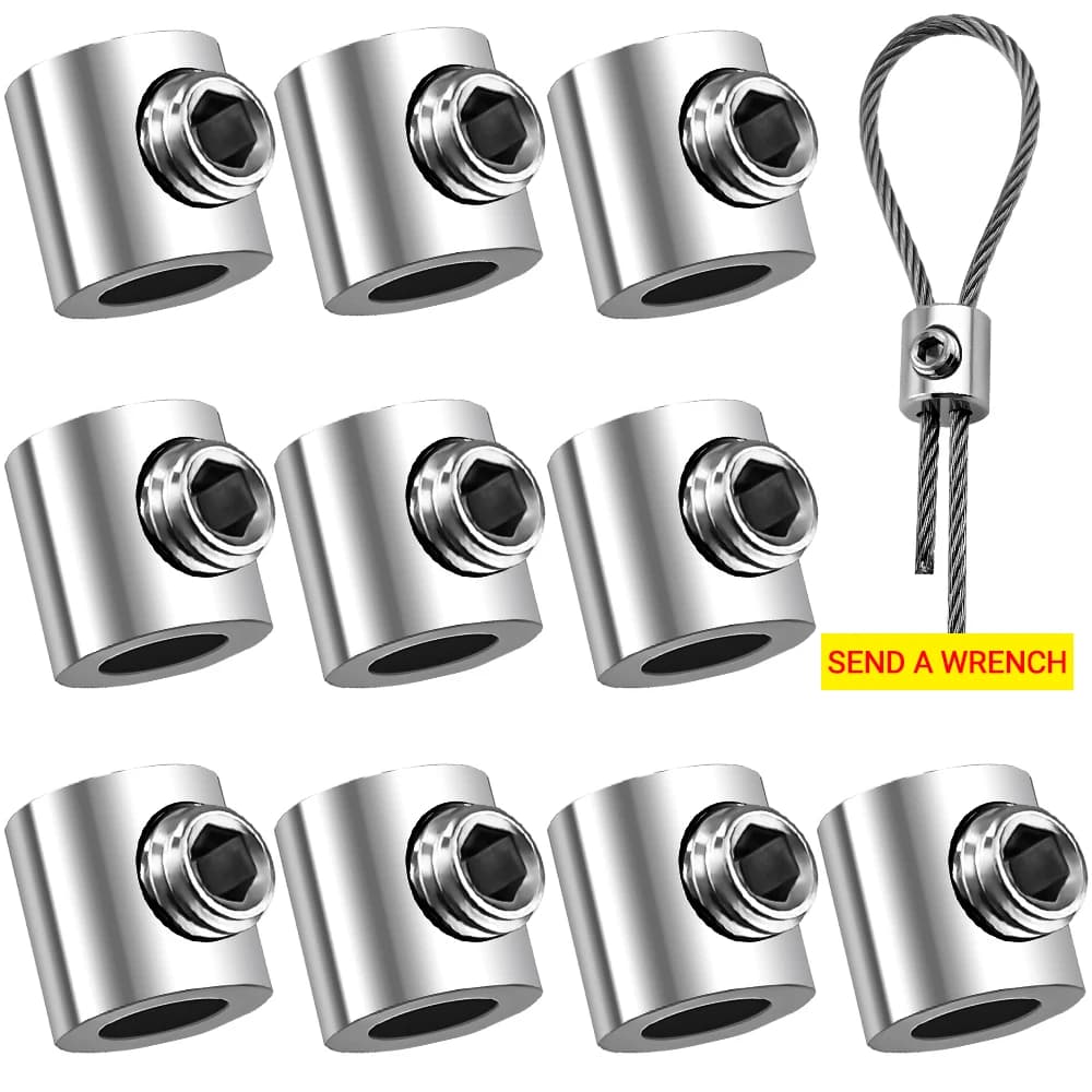 10pcs For 1/2mm Wire Rope Clamp Stainless Steel Cable Adjustable Copper Metal Suspension Clips Screw Fixing Hardware Accessories