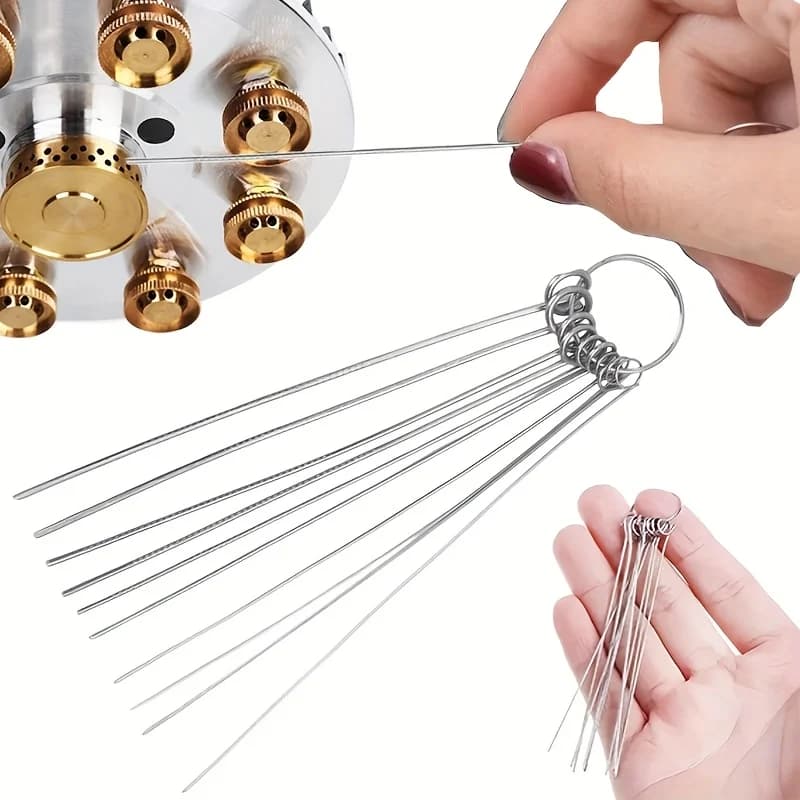 10 stainless steel cleaning needle shower heads of various sizes, gas stove outlets, wipers, sewer cleaning kit tools