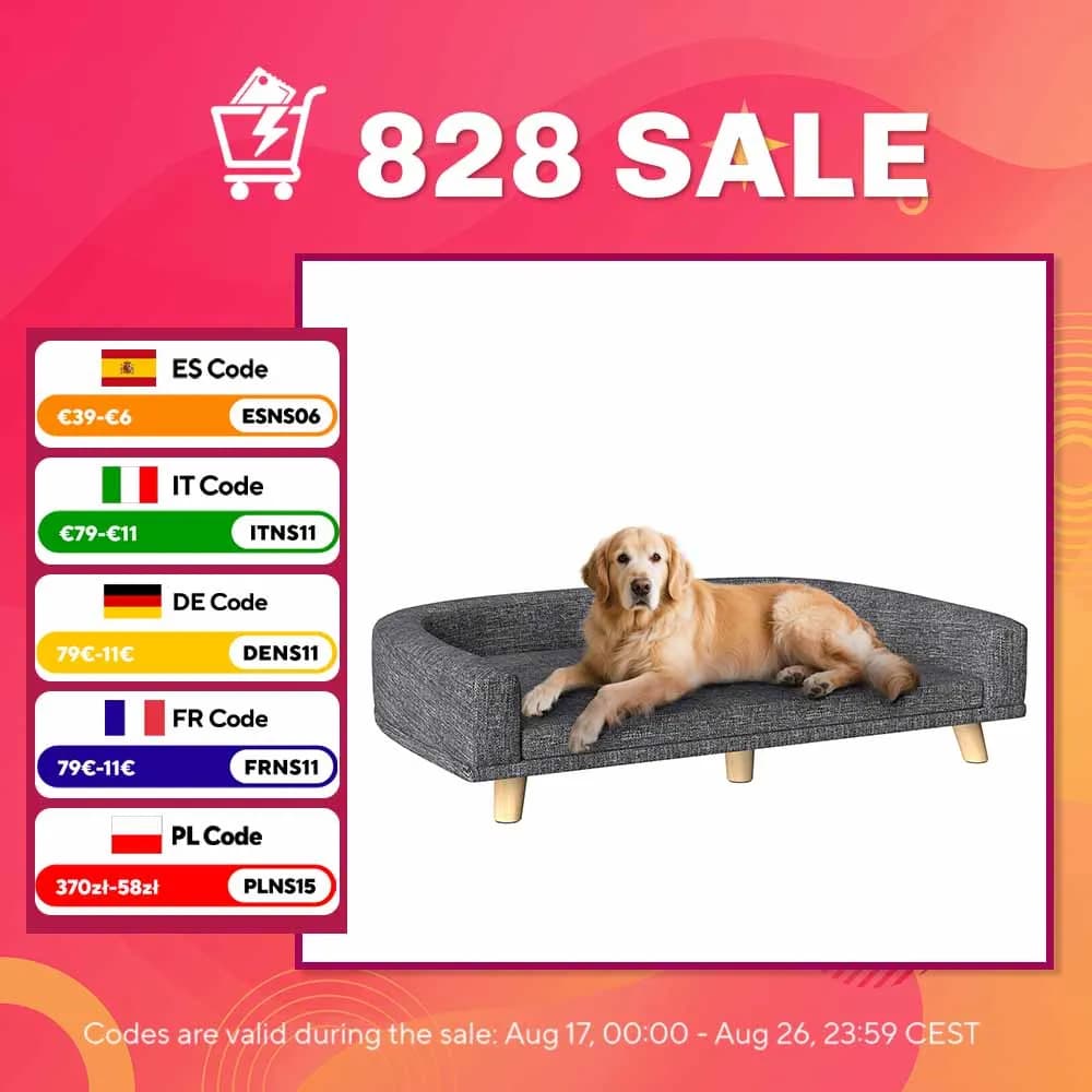 Sofa for Large Dogs Elevated Dog Bed with Washable Cushion and Wooden Legs Load Capacity 40 kg 98X67X25Cm Dark Gray