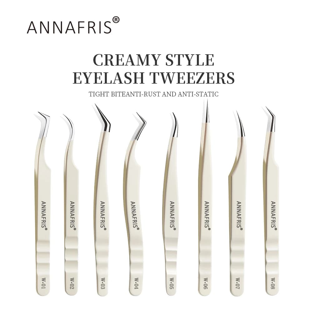 ANNAFRIS Stainless Steel High Precision False Eyelash Tweezers Straight Curved Pointed Tip Tweezers Lash Extension Makeup Tools