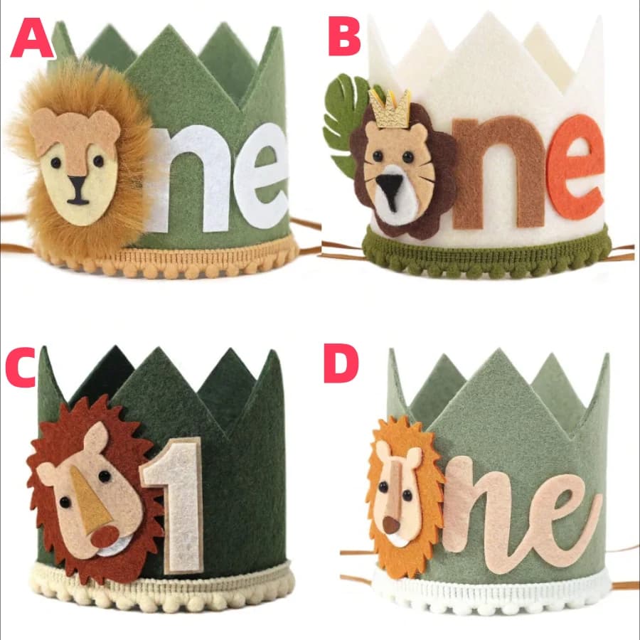 1Pc,Jungle Safari 1st Birthday Crown - Lion First Birthday Hat, Wild One Birthday Decoration, Safari 1st Birthday Decor