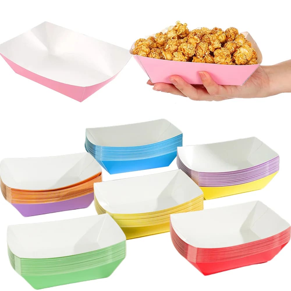 10/20/30/40/50pcs Colorful Paper Food Trays Disposable Hot Dog Tray Summer Snack French Fries BBQ Picnic Birthday Party Supplies