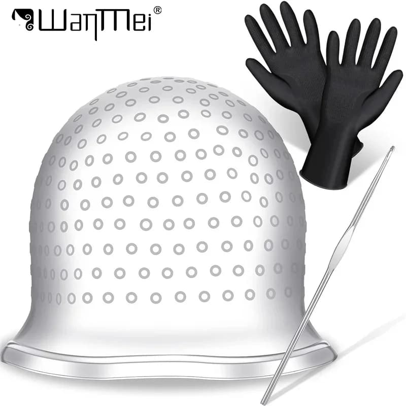 4pcs Hair Coloring Cap with Hook Reusable Hair Dyeing Gloves Highlighting Silicone Hat DIY Hair Beauty Styling Tools Kit