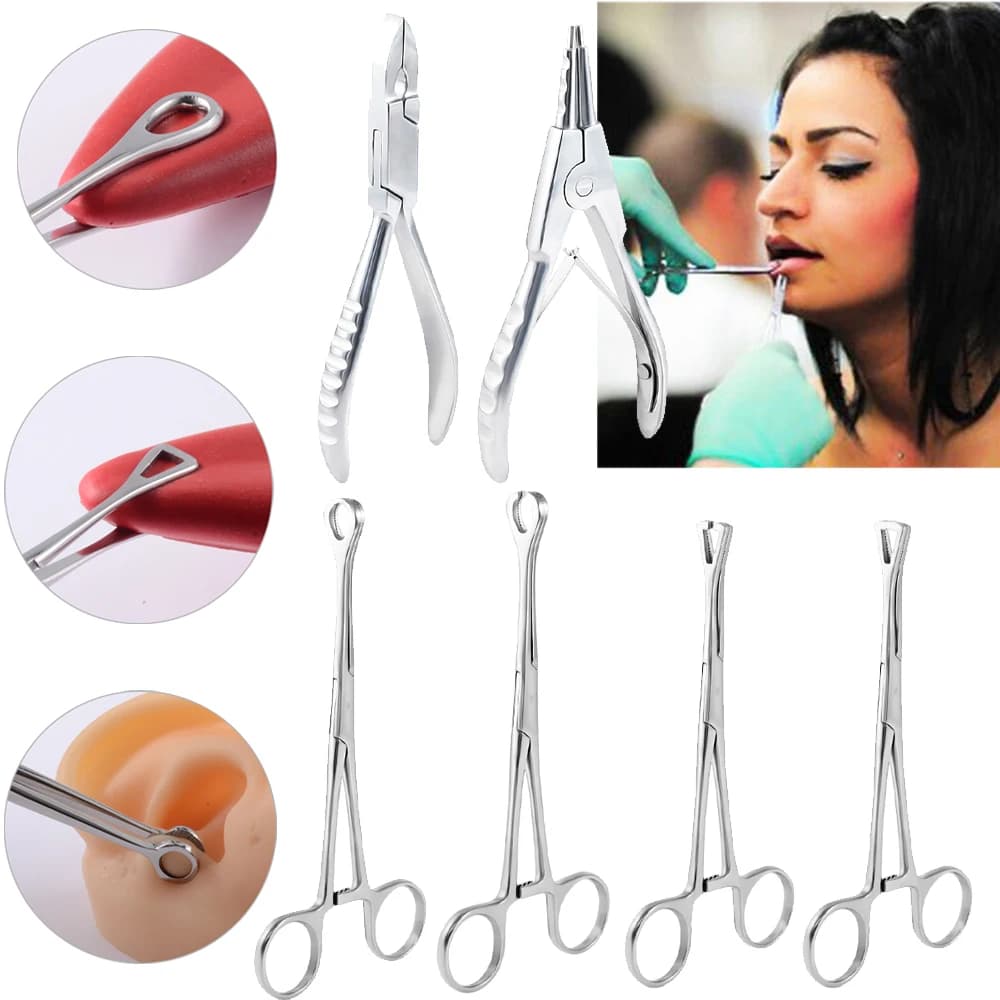 1PC Surgical Steel Professional Belly Ear Nose Septum Lip Belly Piercing Forceps Tweezer Clamp Self-Locking Needle Change Tool