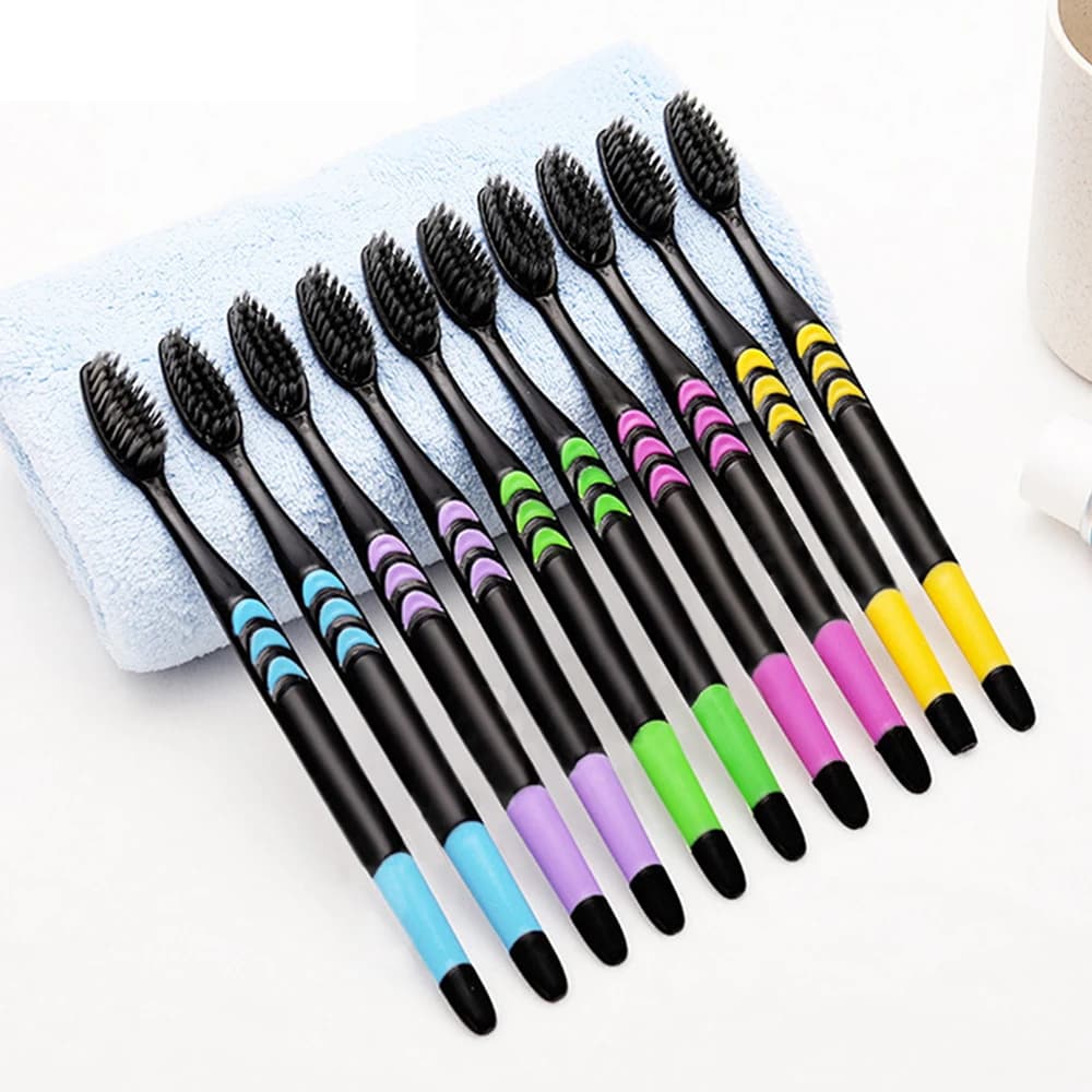 10 Pieces Packed Toothbrush Deep Cleaning Soft Bristle Bamboo Charcoal Black Hair Ultra-Fine Health Teethbrush Oral Cleaning