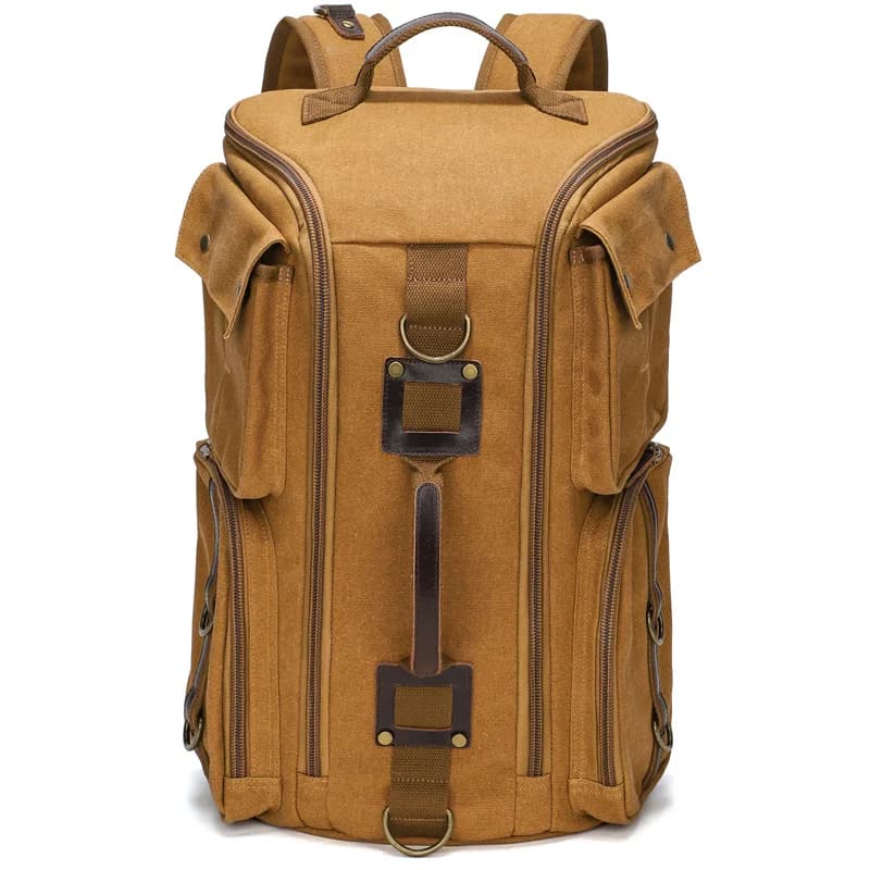 Vintage Leather Man16 inch Laptop Backpack Waxed Canvas Shoulder Rucksack Carry-On Travel Backpack for Men Women