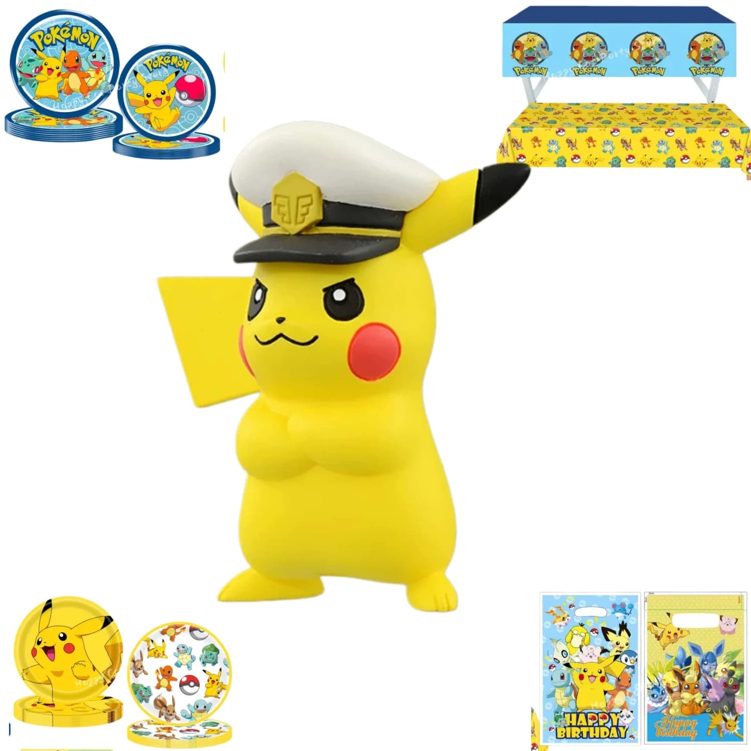 Decoration Pokemon Birthday Party Hats Pikachu Disposable Tableware Tablecloth Cup Plate Napkin Baby Shower Party Favors Pokemon