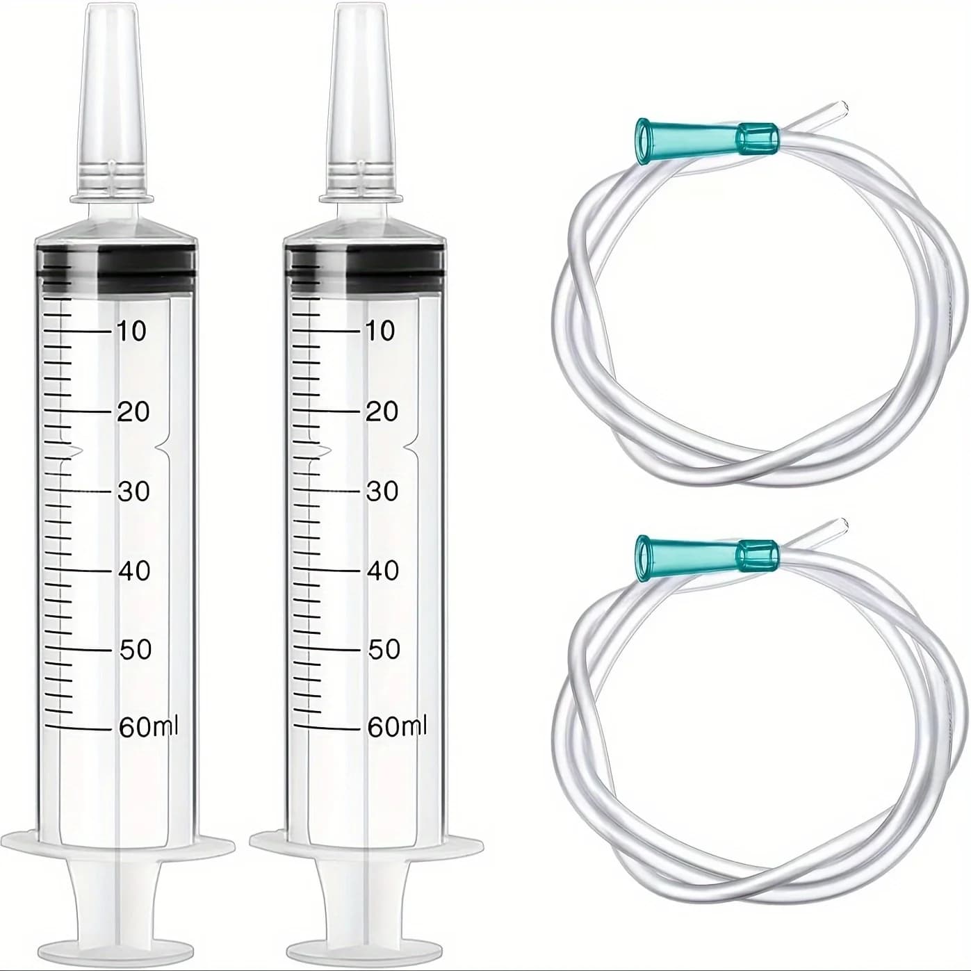 60ml Plastic Syringe with Tube Measuring Barrel, Liquid Syringe with Cap for Liquid Oil Absorption, Pet Feeding Syringe