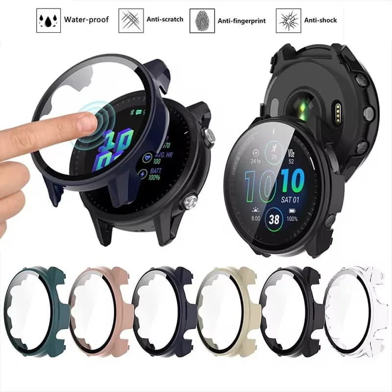 Tempered Glass Case for Garmin Forerunner 165 965 955 255 Screen Protector & Protective Bumper Cover for Garmin 265 265S 255S
