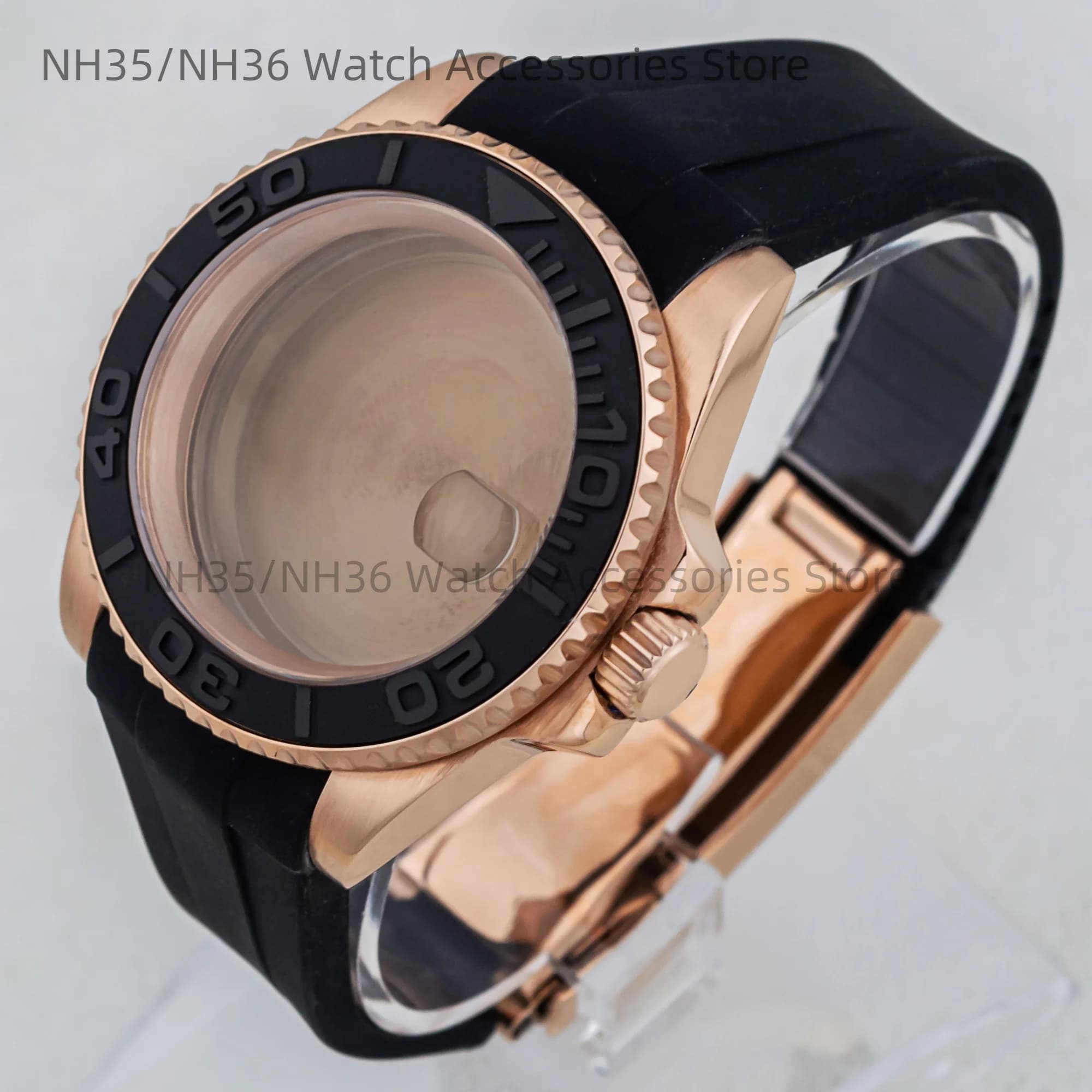 40mm Rose Gold Watch Case Ceramic Bezel Sapphire Glass Stainless Steel for NH35 Nh36 Nh34 Automatic Movement Yacht-master Case