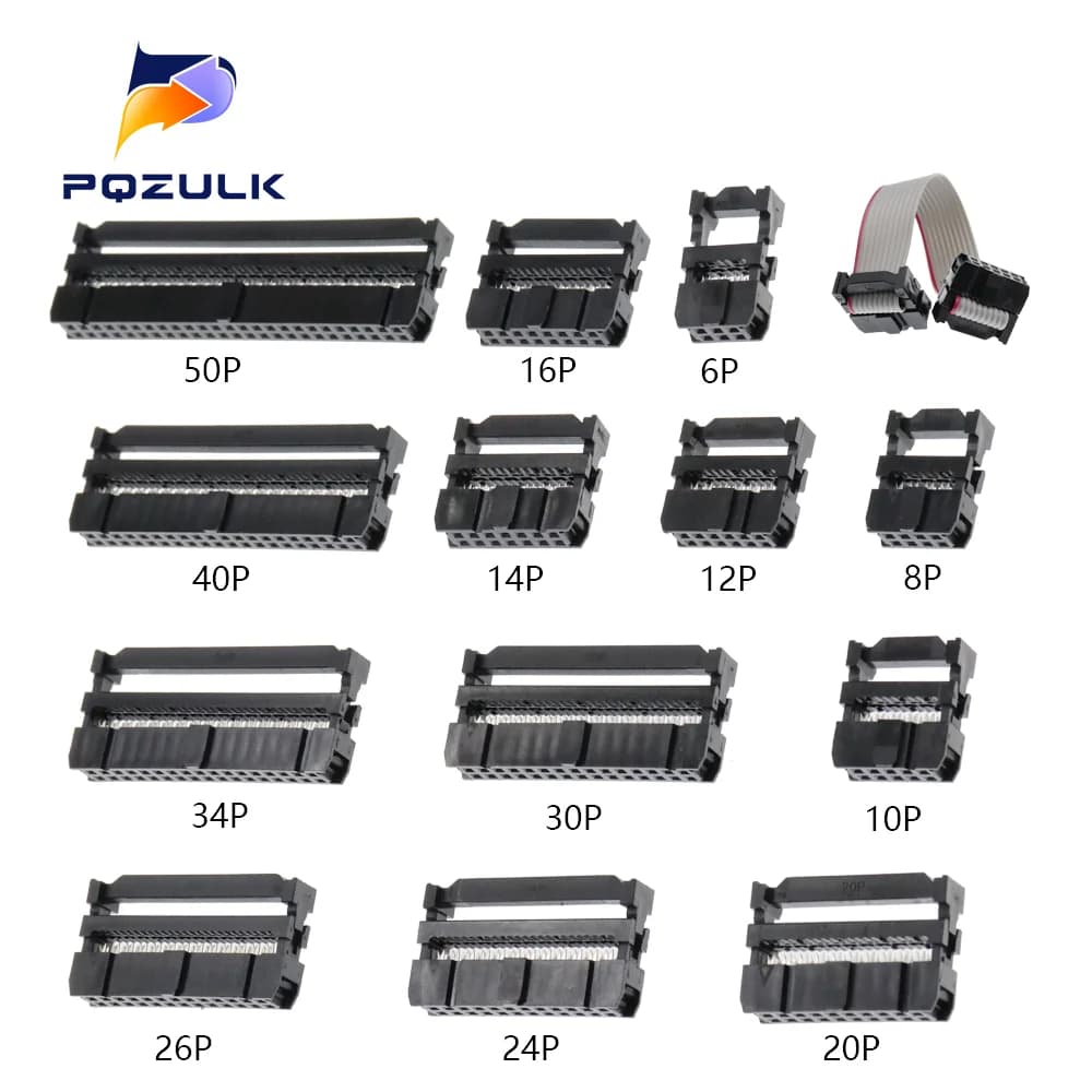 FC-6P FC-8P FC-10P FC-14P FC-16P To FC-40P IDC Socket 2x5 Pin Dual Row Pitch 2.54mm IDC Connector 10-Pin Cable Socket