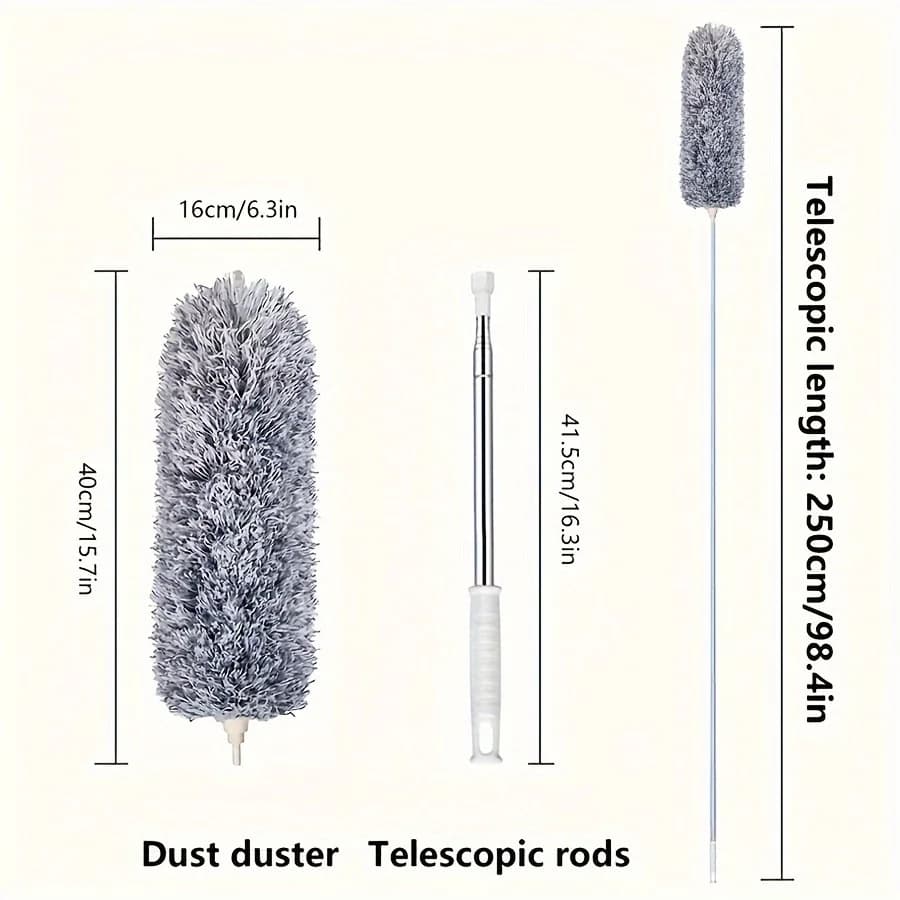 Multifunctional retractable duster with bendable head - reusable and washable for high ceilings, furniture and car cleaning