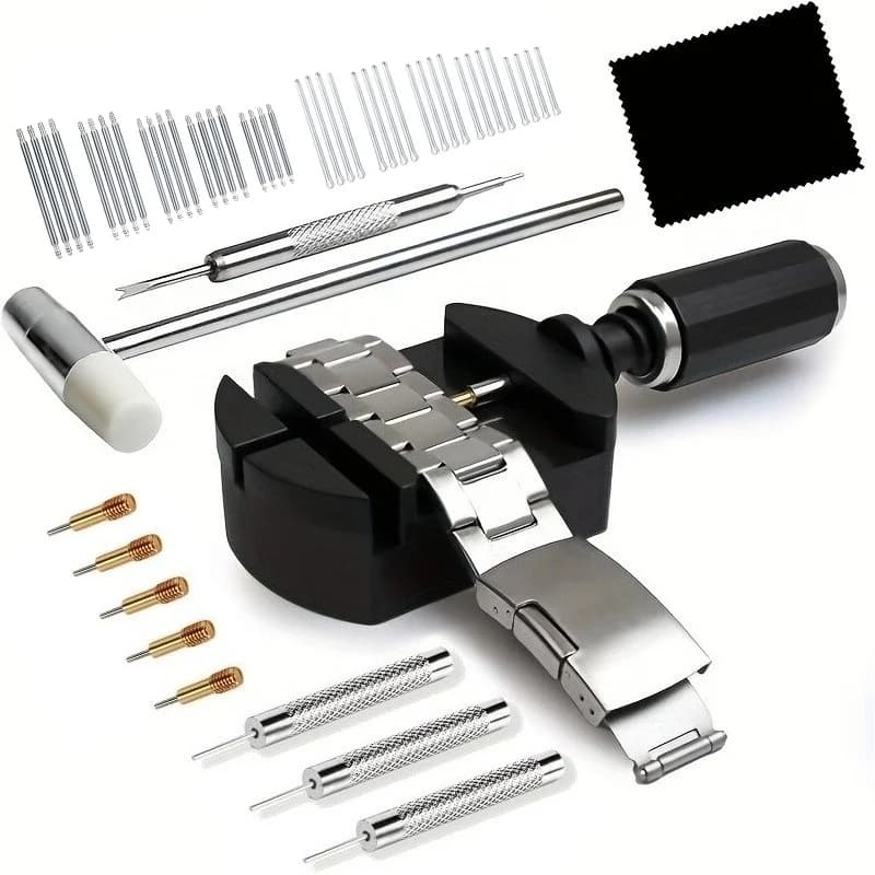 52pcs/set Deluxe Professional Watch Repair Tool Kit, Including Lug Presses, Hammers, Spring Bars, Chain Saws, and Strap Links