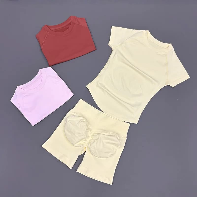 2 Pieces Sports Sets Short Sleeve Seamless Yoga Top Fitness Set Women Workout Running Sports Shorts Gym Suit