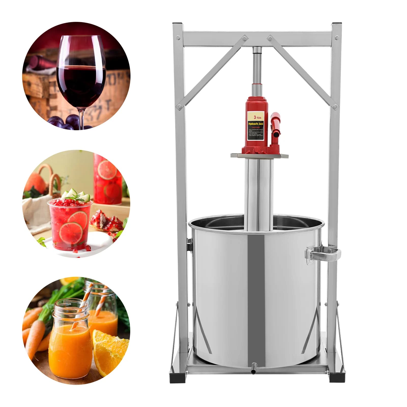 Heavy Duty 36L Hydraulic Fruit Press 3T Stainless Steel Juice Press Hydraulic Jack Press Extractor for Grape Honey Cheese Making