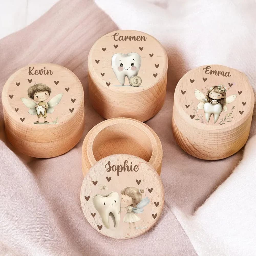 Personalized Custom Name Wooden Tooth Box Keepsake Tooth Umbilical Cord Curls Collection Box Baby Shower Gift Birthday Gifts