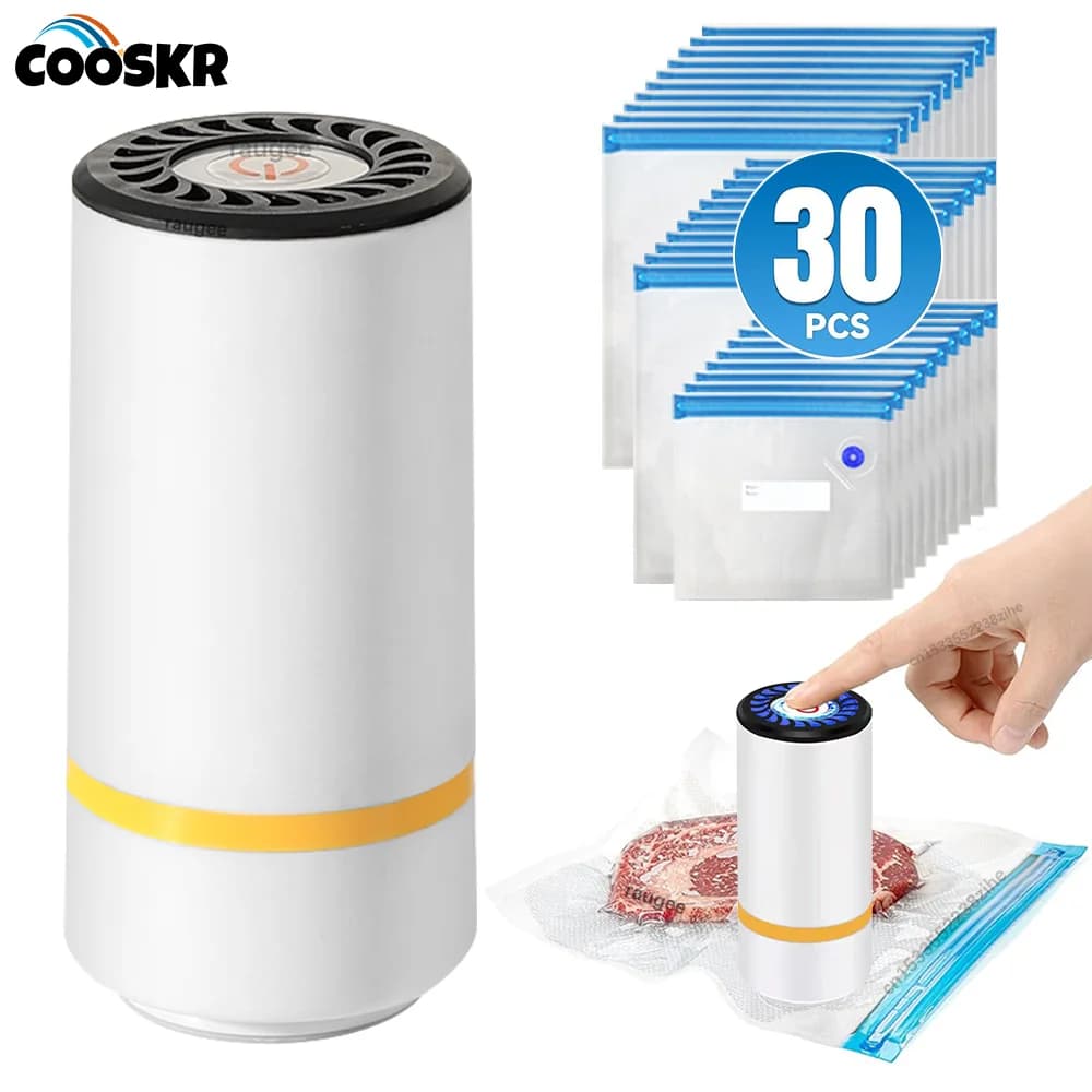 Vacuum Sealer Pump Electric Air Pump Rechargeable Automatic Sealing Machine with Reusable Vacuum Sealer Bags Food Packaging Bag