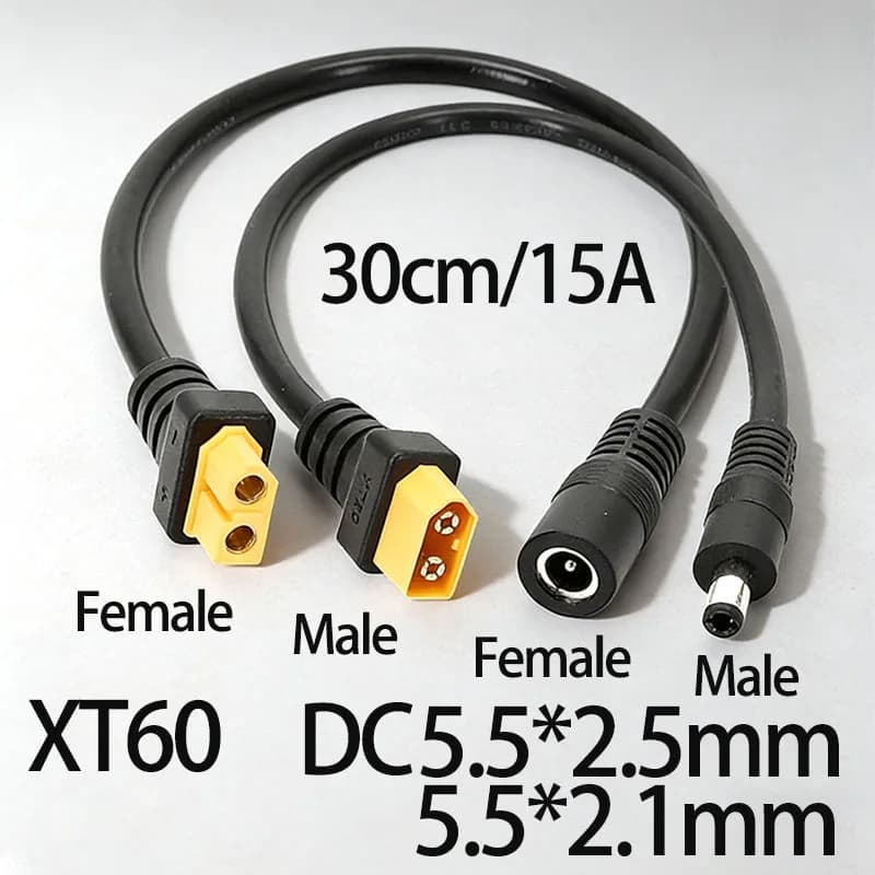 1PCModel Airplane Players XT60 Male And Female to DC5521/5.5*2.5mm Male And Female Head 1.5AWG 15ft/0.3M Adapter Cable Essential